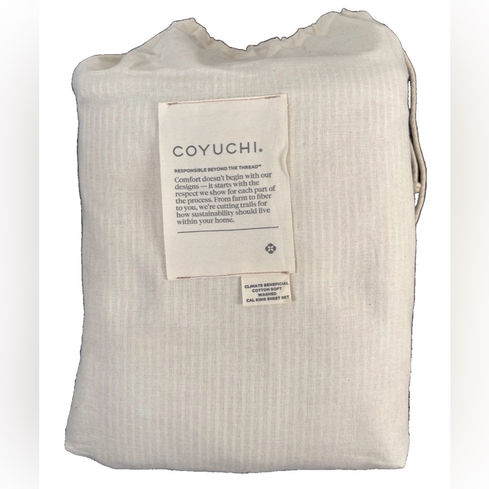 Coyuchi CAL KING Organic Cotton Sheet Set Praline Stripe Soft Washed Climate